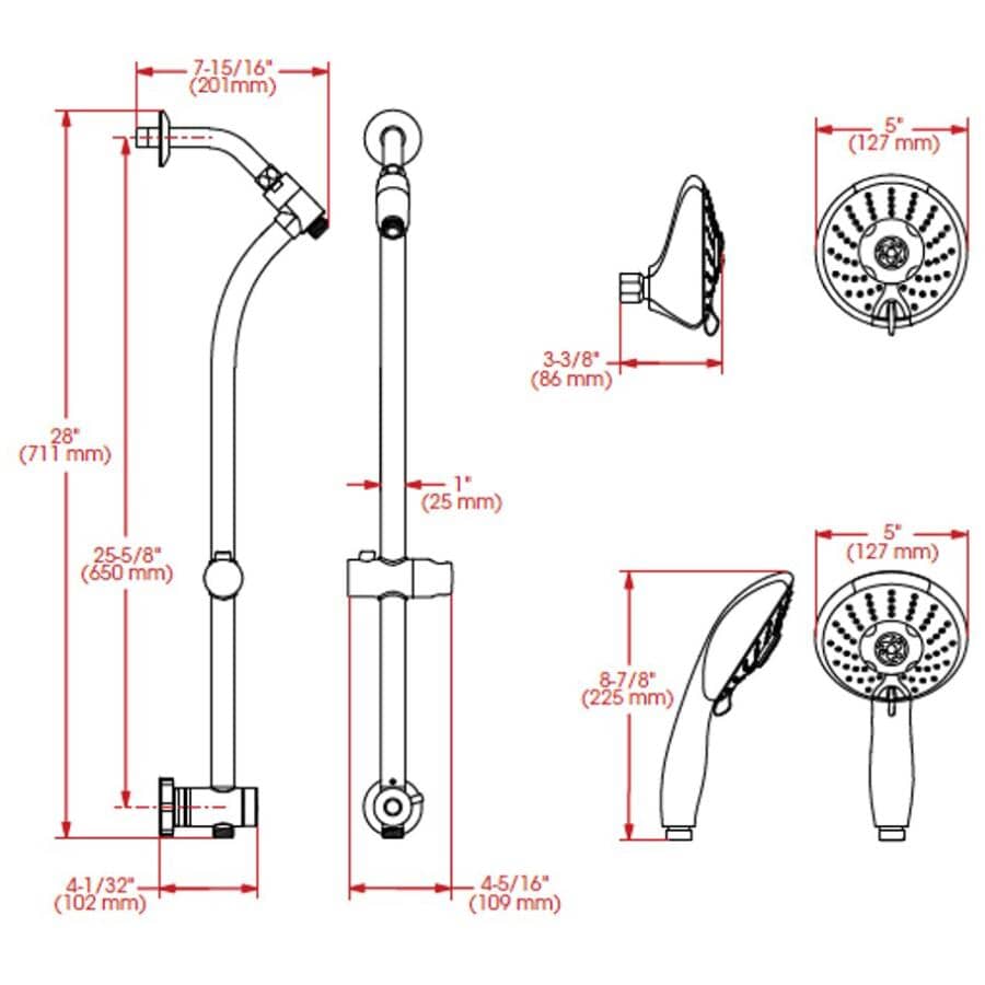 Symphony 3 Setting Wall Mount & Handheld Showerhead - with Slide Bar, Chrome