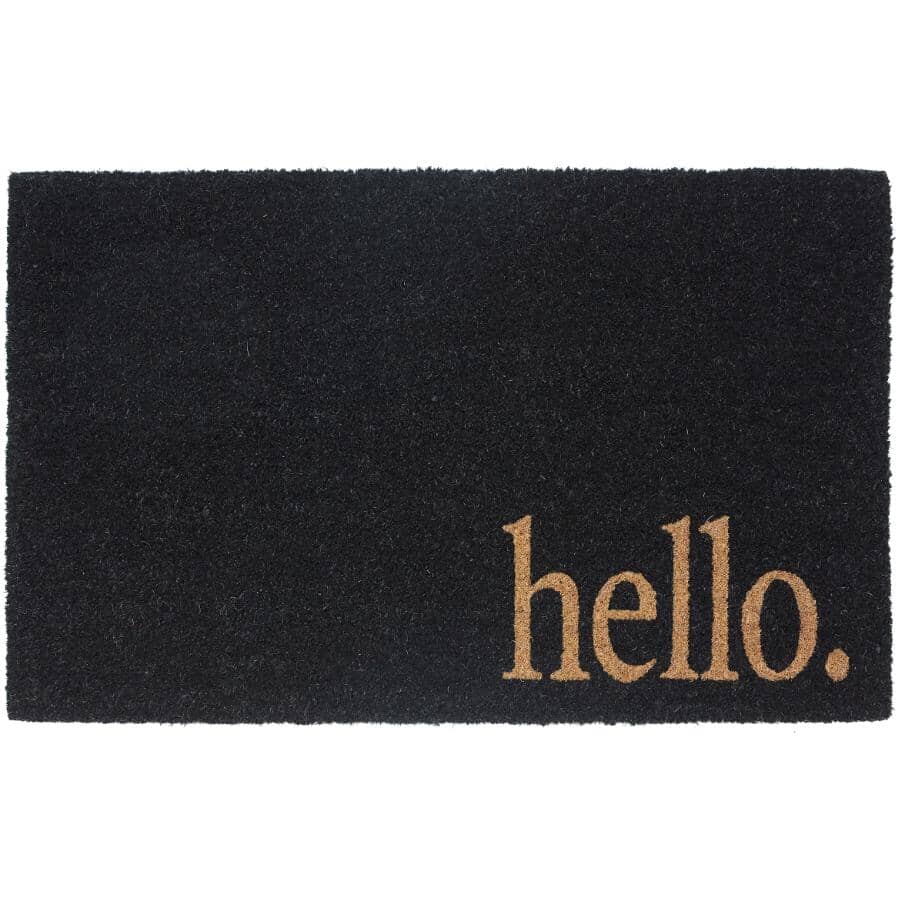 Black Hello Coir Door Mat - 18" x 30"