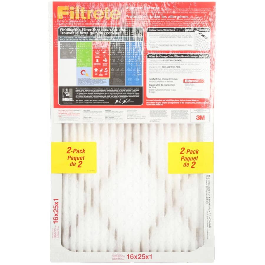 Allergen Defense Micro Allergen Furnace Filter - 1" x 16" x 25", 2 Pack