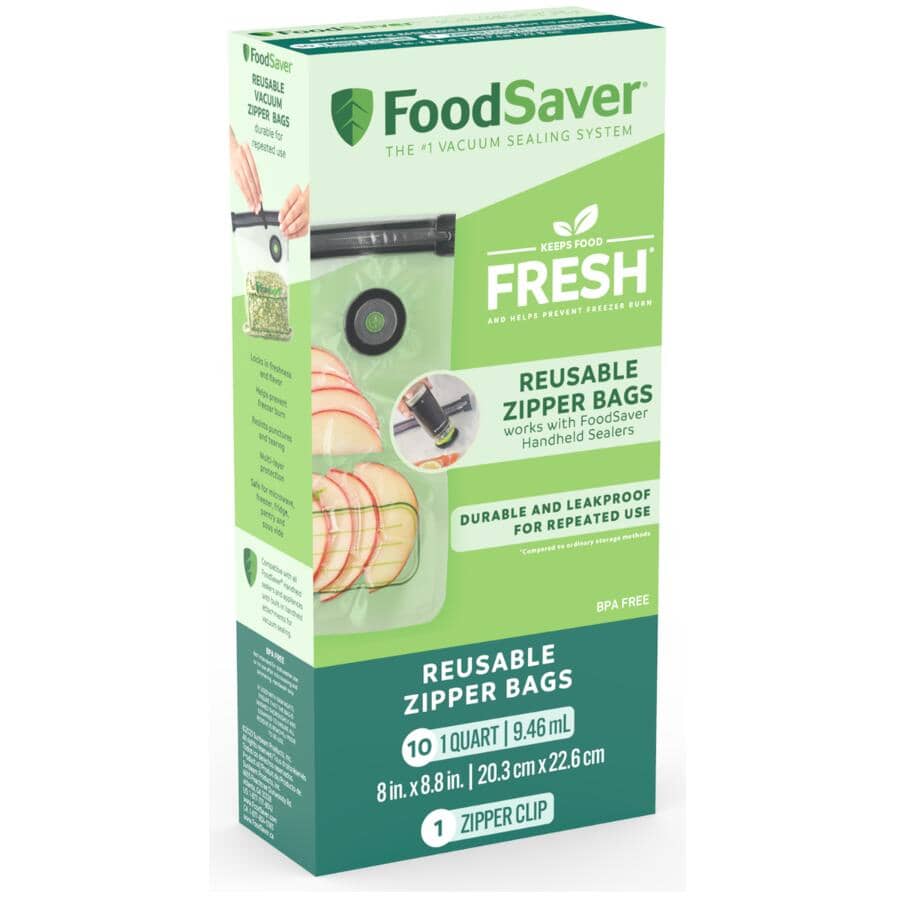 Reusable Zipper Bags for Handheld Sealers - 1 qt, 10 Pack