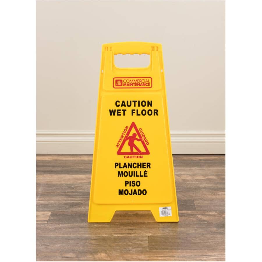 Bilingual Wet Floor Sign - Yellow, 25"