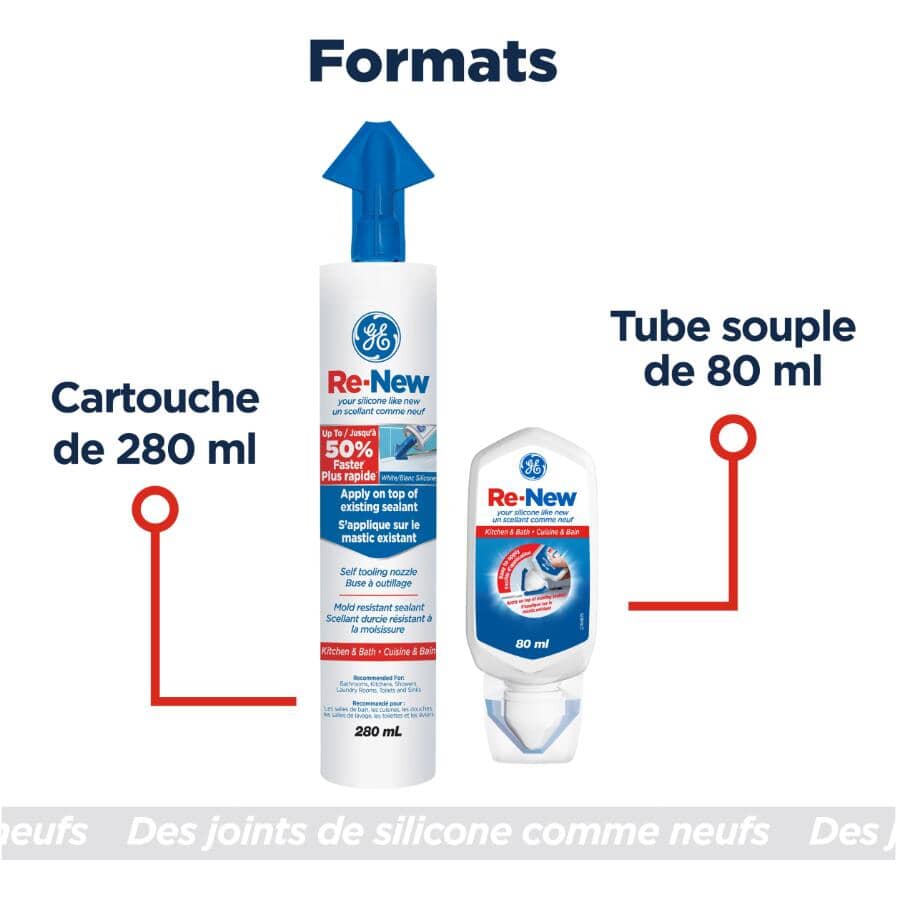 Re-New Kitchen & Bath Silicone Caulking - White, 280 ml