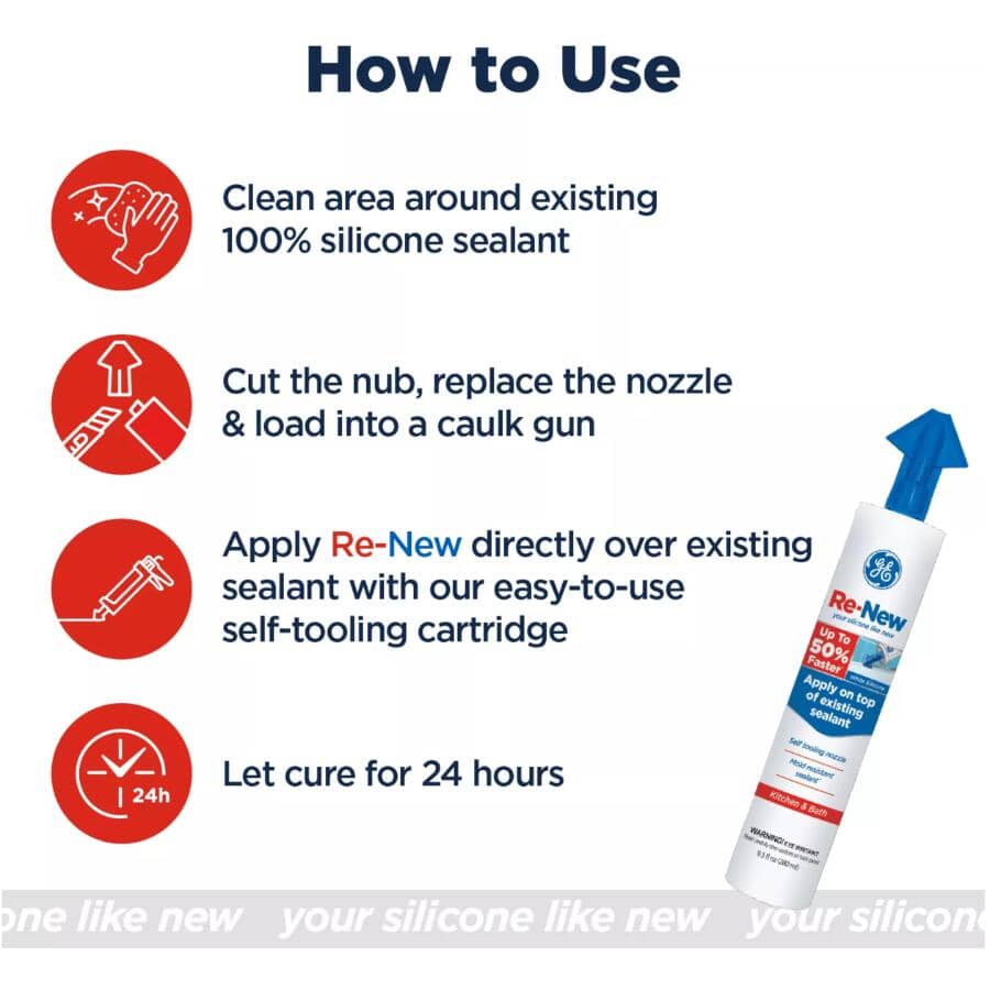 Re-New Kitchen & Bath Silicone Caulking - White, 280 ml