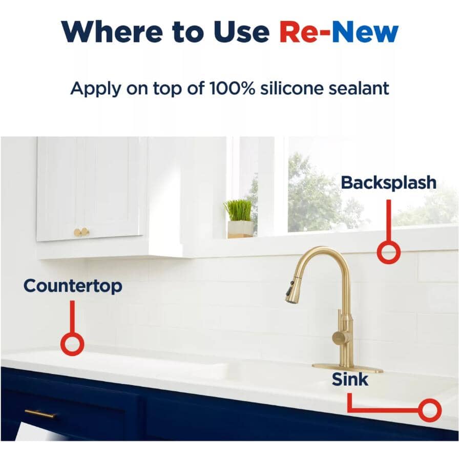 Re-New Kitchen & Bath Silicone Caulking - White, 280 ml