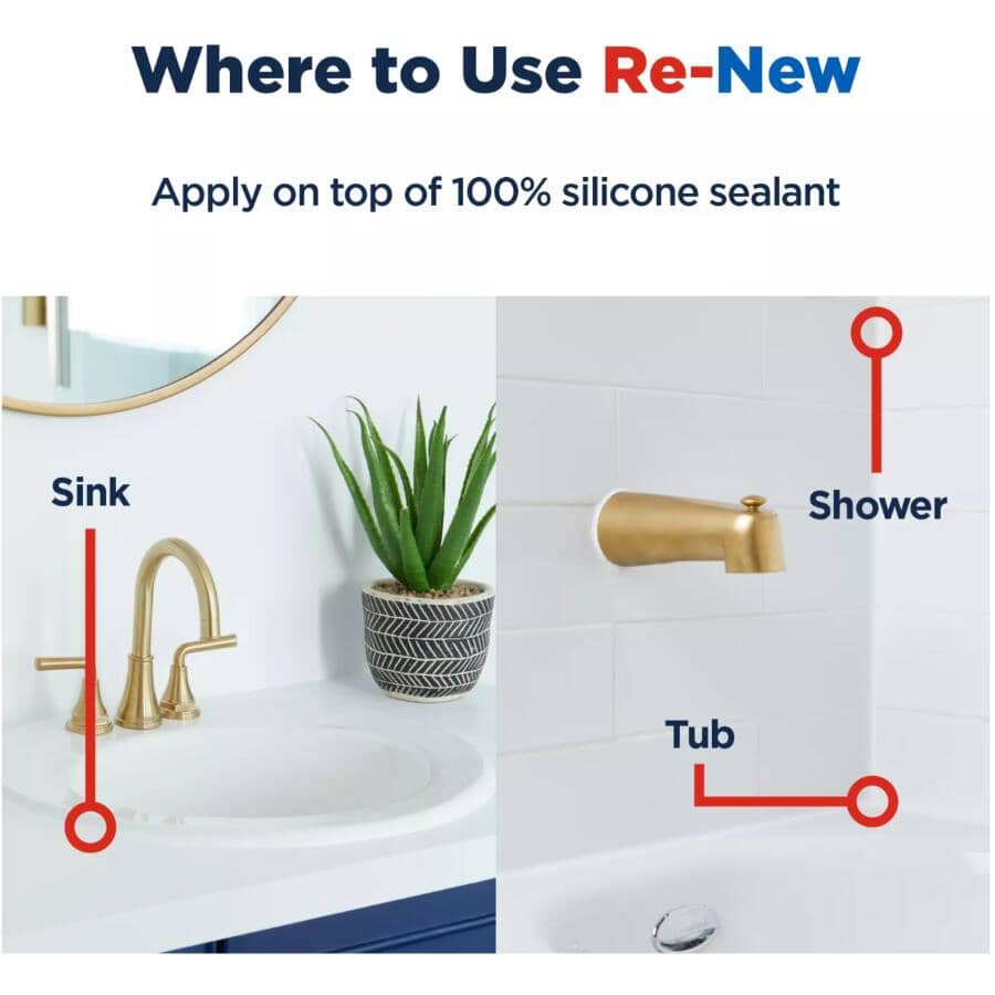 Re-New Kitchen & Bath Silicone Caulking - White, 280 ml
