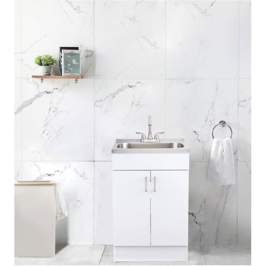 31.5" x 21.75" Laundry Cabinet with Stainless Steel Sink - White