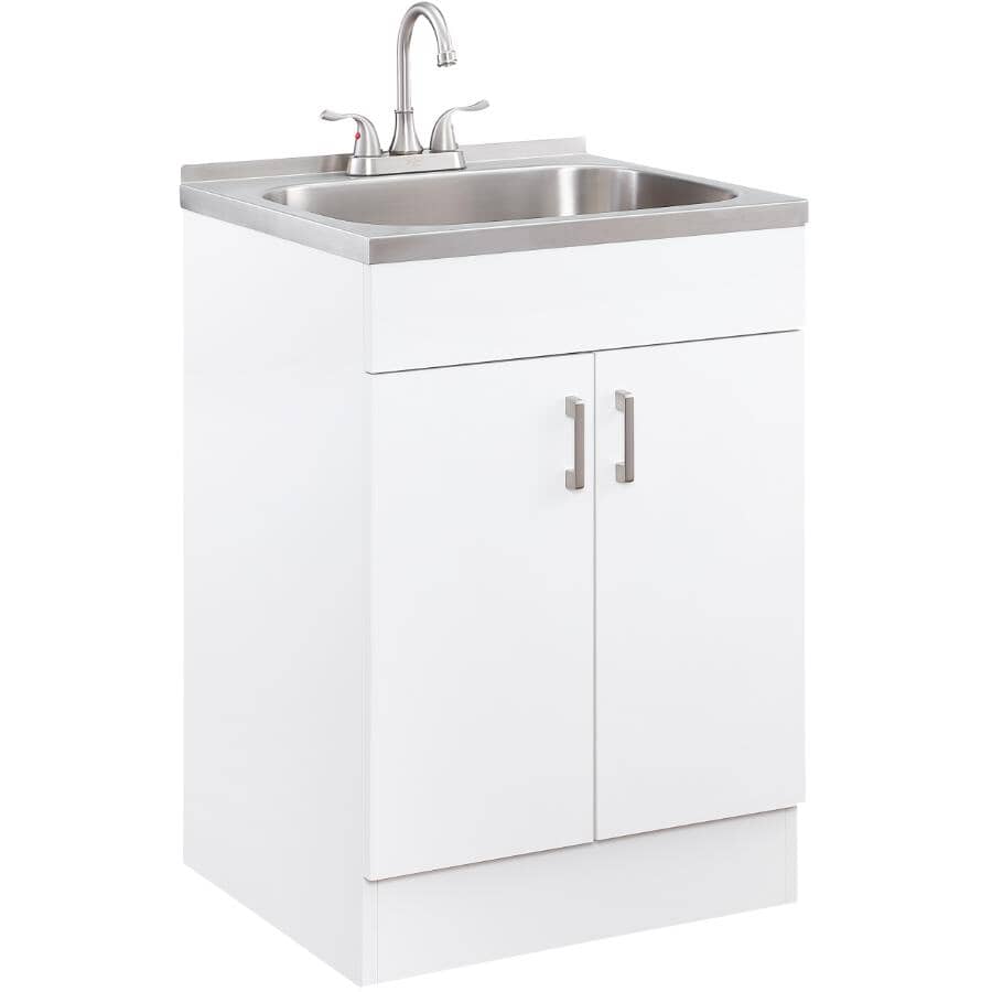 31.5" x 21.75" Laundry Cabinet with Stainless Steel Sink - White