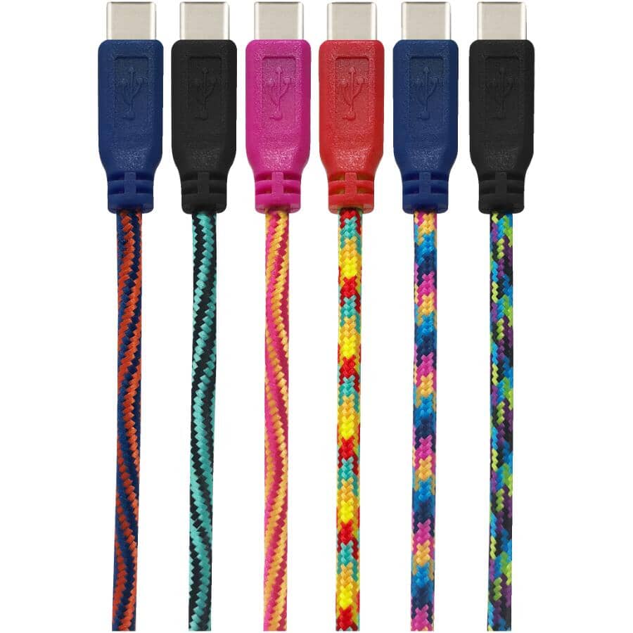 Braided USB-C Charge & Sync Cable - 10', Assorted Patterns