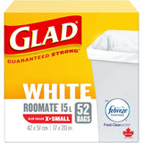52 Pack 17" x 20" 15L Extra Small White Easy Tie Garbage Bags