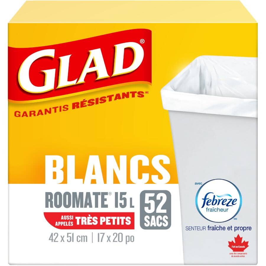 52 Pack 17" x 20" 15L Extra Small White Easy Tie Garbage Bags