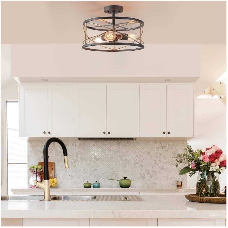 3 Light Flush Mount Light Fixture - Matte Black