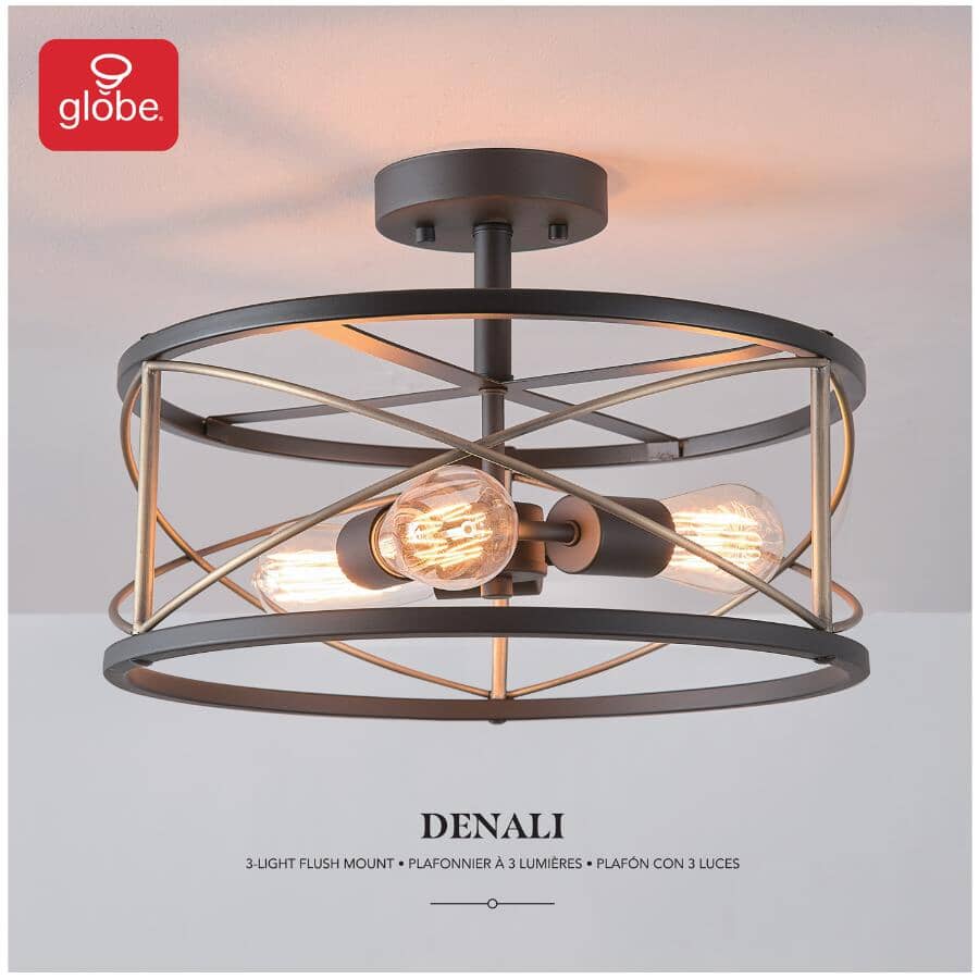 3 Light Flush Mount Light Fixture - Matte Black