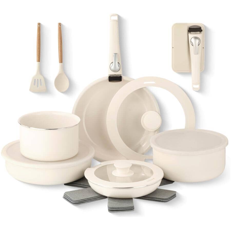 18 Piece Non-Stick Cookware Set with Glass Lids and Detachable Handles