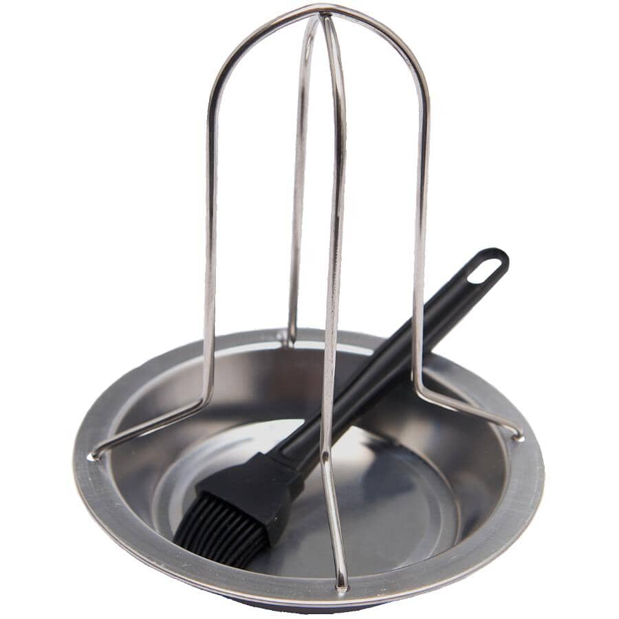 Stainless Steel BBQ Chicken Roaster - with Silicone Basting Brush