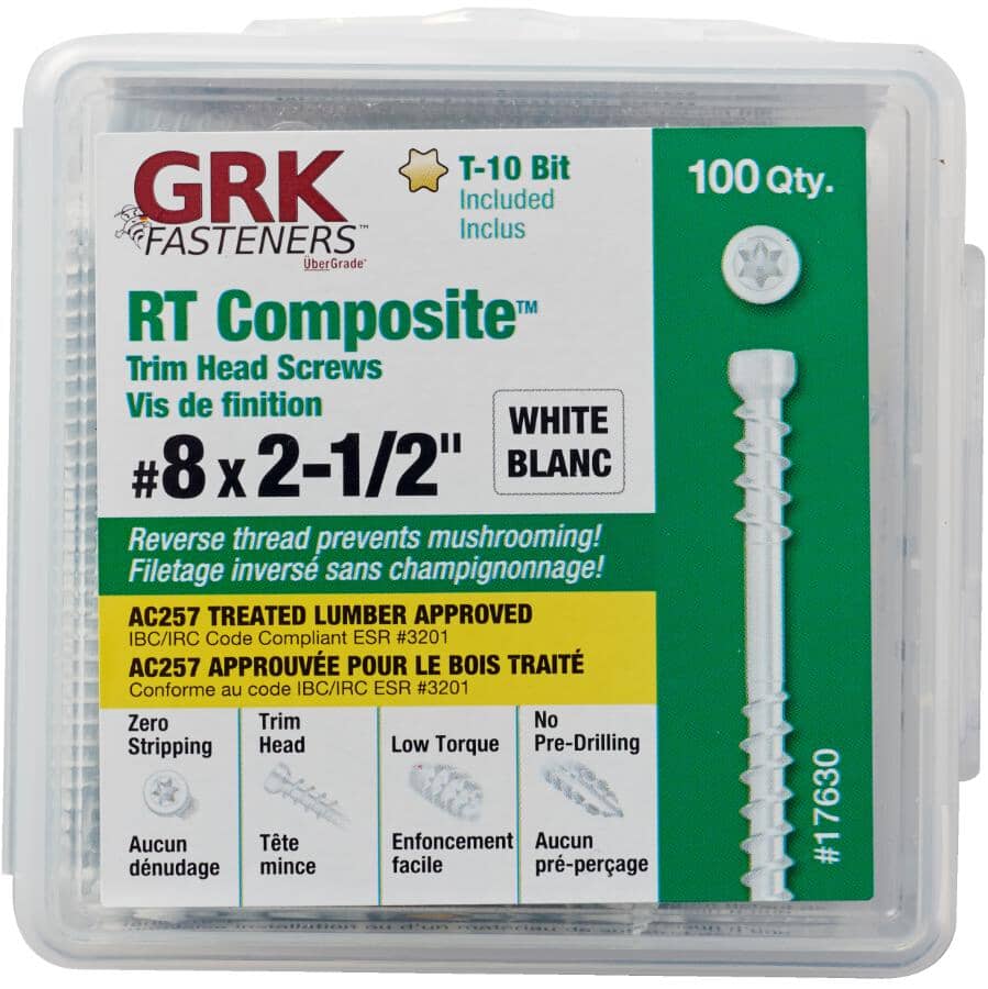 100 Pack #8 x 2-1/2" Climatek Star Drive RT White Trim Screws