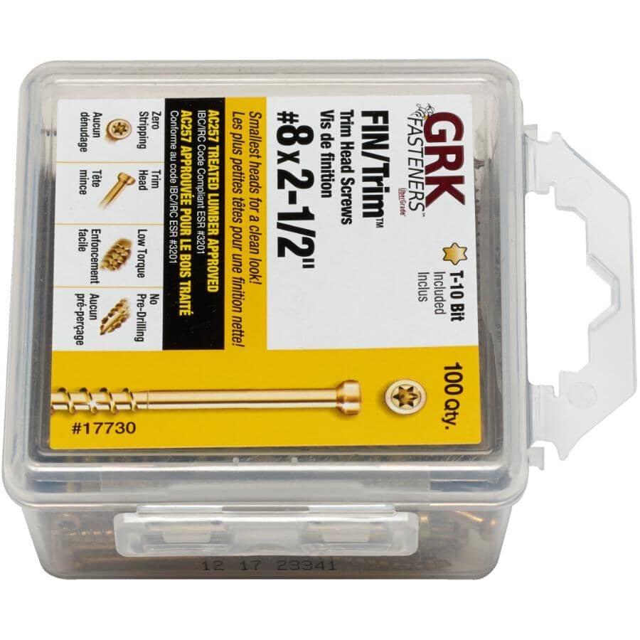 100 Pack #8 x 2-1/2" Climatek Star Drive Trim Finishing Wood Screws