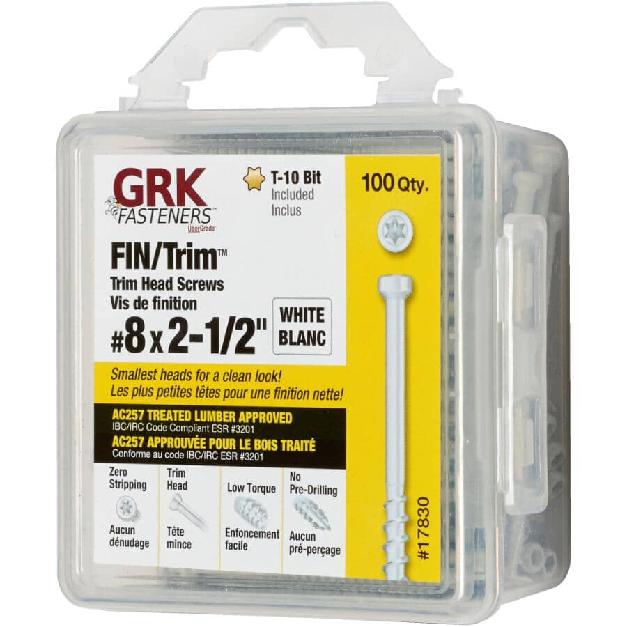 100 Pack #8 x 2-1/2" Climatek Star Drive White Trim Finishing Wood Screws