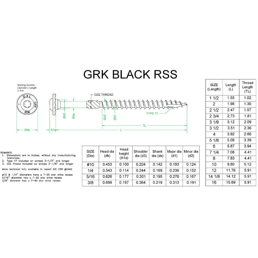 5/16" x 4" RSS Star Drive Structural Wood Screws - Black, 100 Pack
