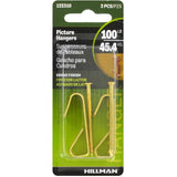 Brass Conventional 100lb Picture Hangers - 2 Pack