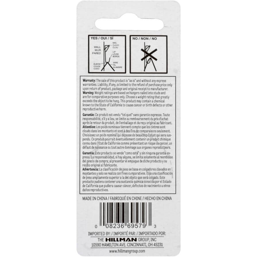 Brass Conventional 100lb Picture Hangers - 2 Pack