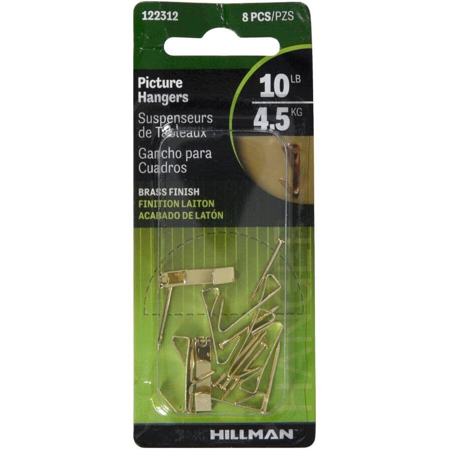 Brass Conventional 10lb Picture Hangers - 8 Pack