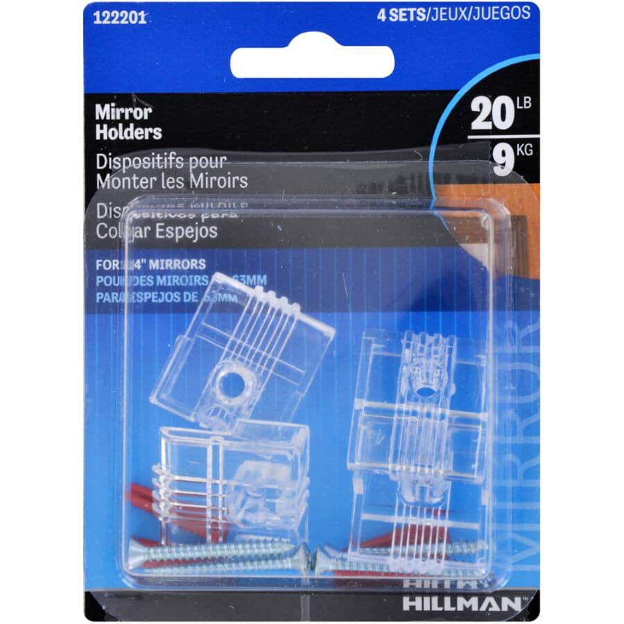 Heavy Duty Plastic Mirror Clips, 20LB - 4 Pack