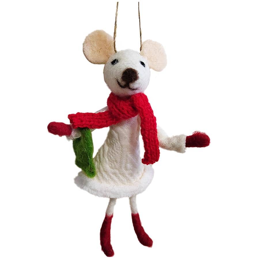 5.5" Mouse with Red Scarf Ornament
