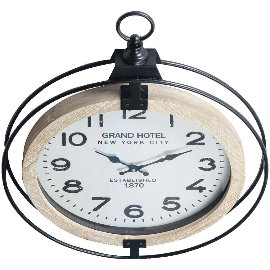 16" Round Wall Clock - Wood/Metal