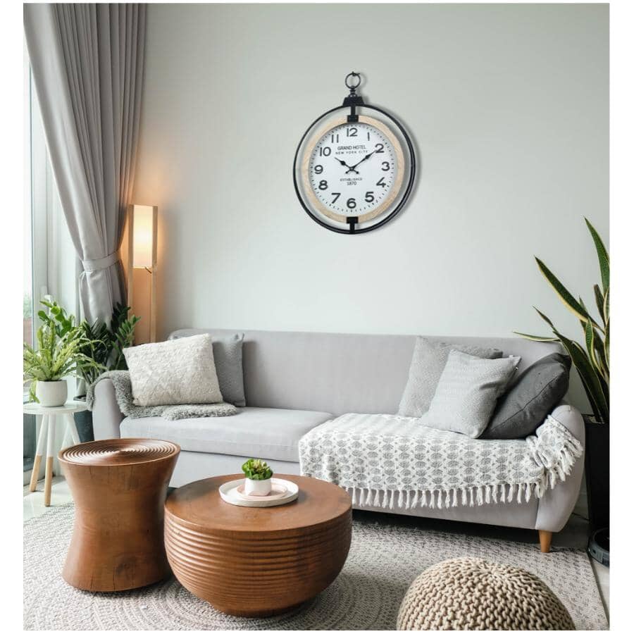 16" Round Wall Clock - Wood/Metal
