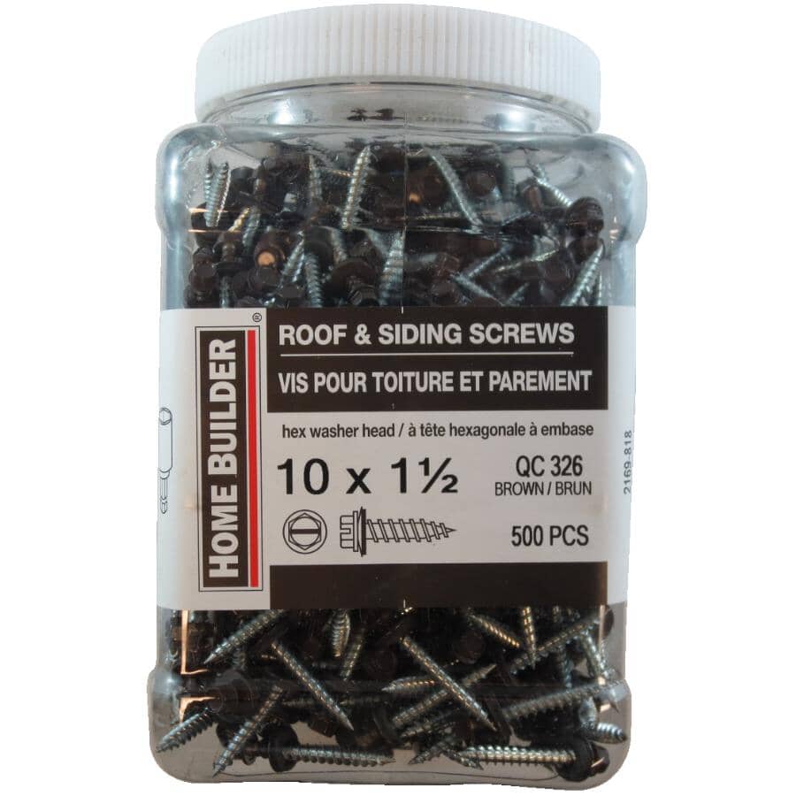#10 x 1-1/2" Brown Roofing Screws - QC326, 500 Pack