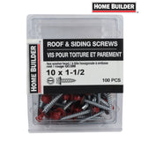 #10 x 1-1/2" Red Roofing Screws - QC386, 100 Pack