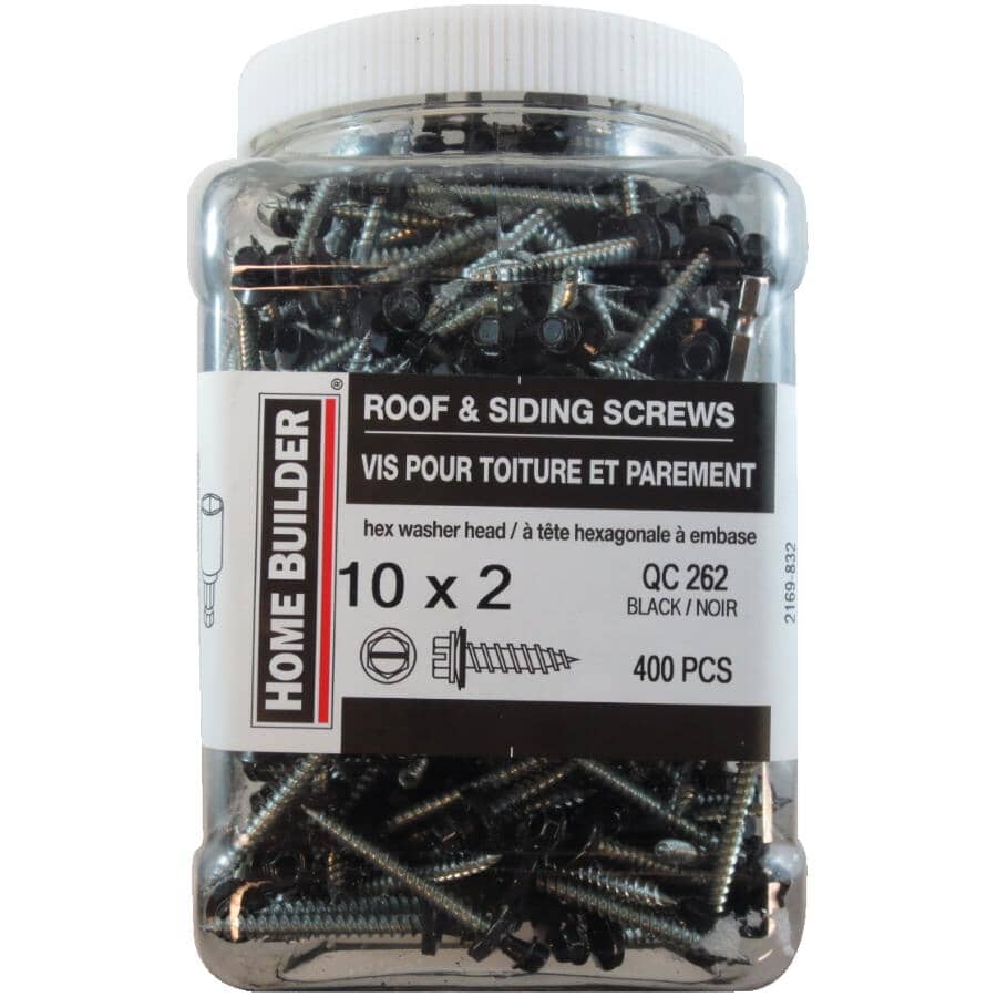 #10 x 2" Black Roofing Screws - QC262, 400 Pack