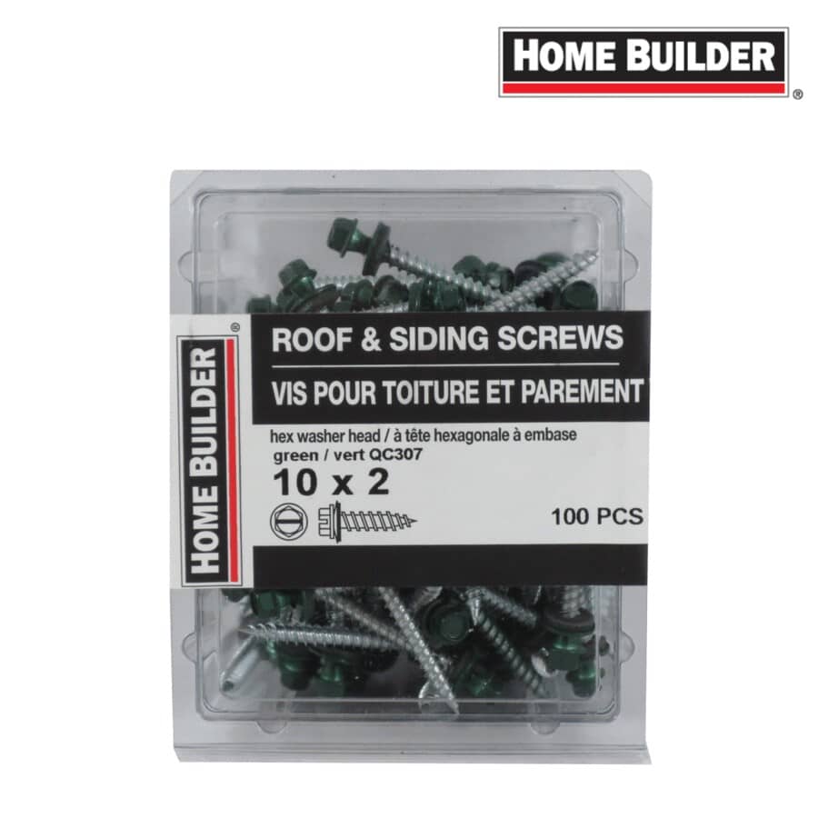 #10 x 2" Green Roofing Screws - QC307, 100 Pack