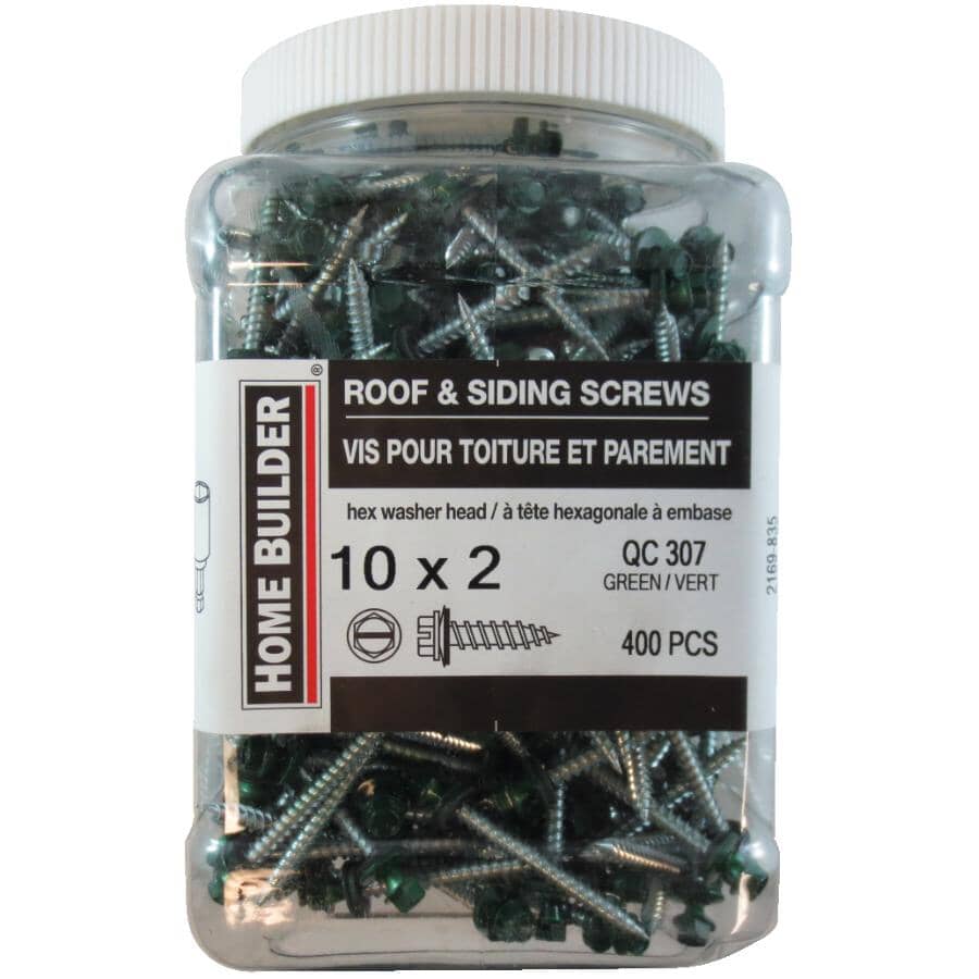 #10 x 2" Green Roofing Screws - QC307, 400 Pack