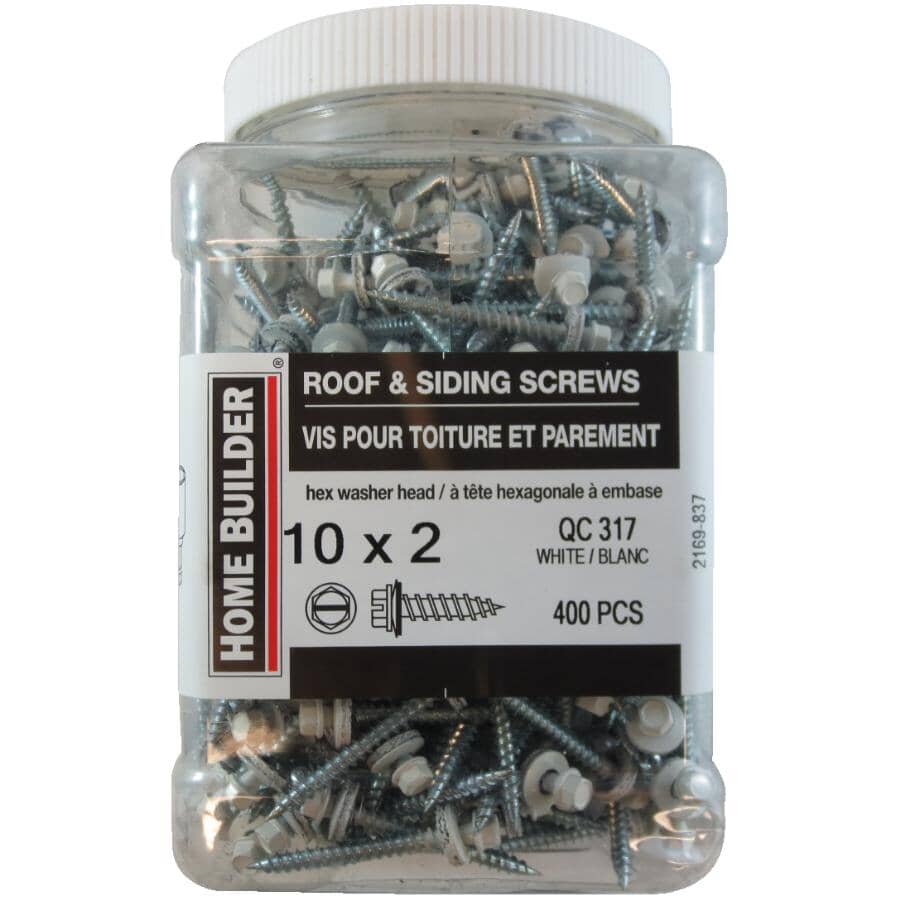 #10 x 2" White Roofing Screws - QC317, 400 Pack
