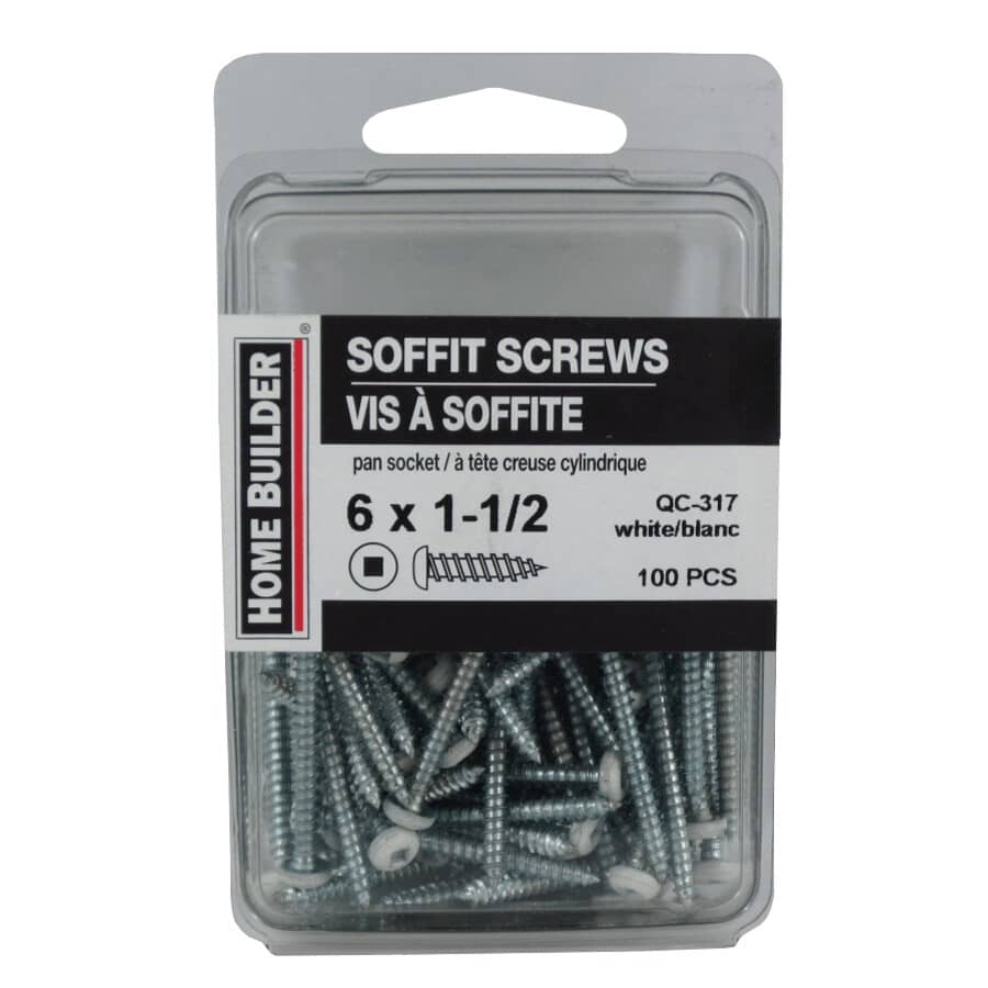 100 Pack #6 x 1-1/2" White Pan Head Soffit Screws