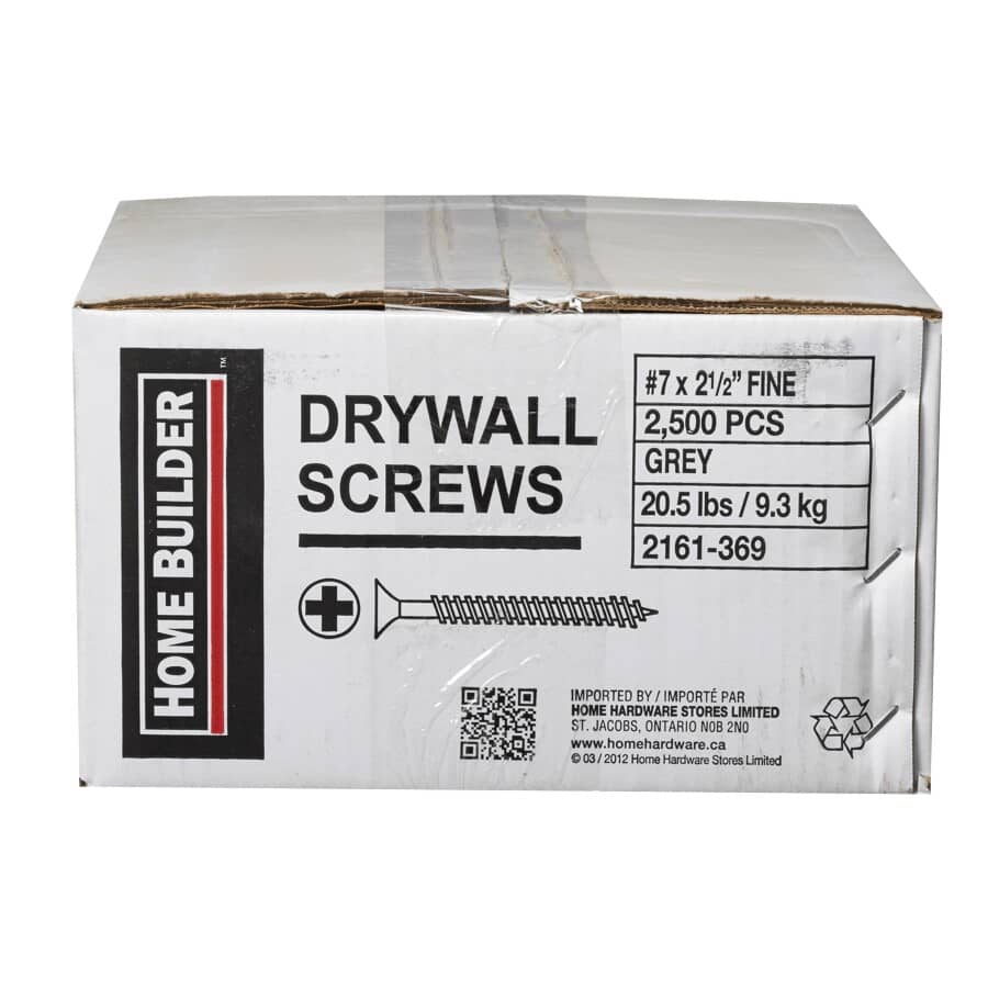 2500 Pack #7 x 2-1/2" Fine Thread Drywall Screws