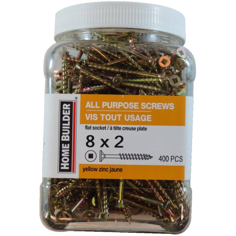 400 Pack #8 x 2" Yellow Zinc Plated All Purpose Screws