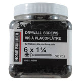 500 Pack #6 x 1-1/4" Fine Thread Drywall Screws