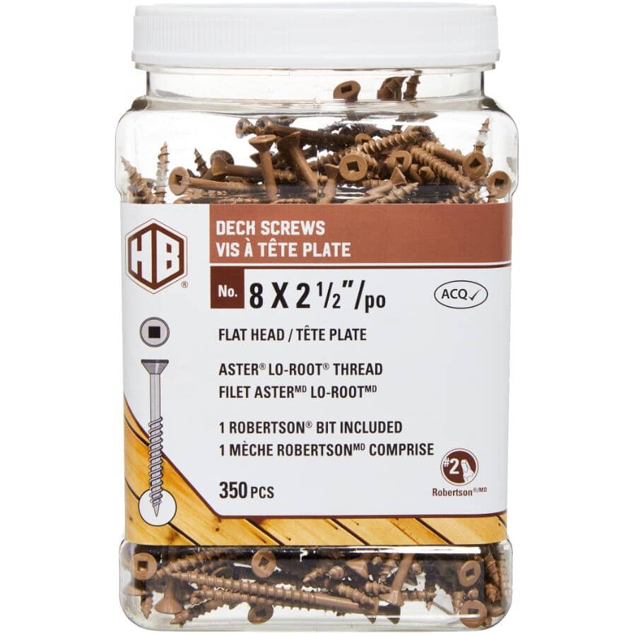 #8 x 2-1/2" Brown Square Drive Deck Screws - 350 Pack