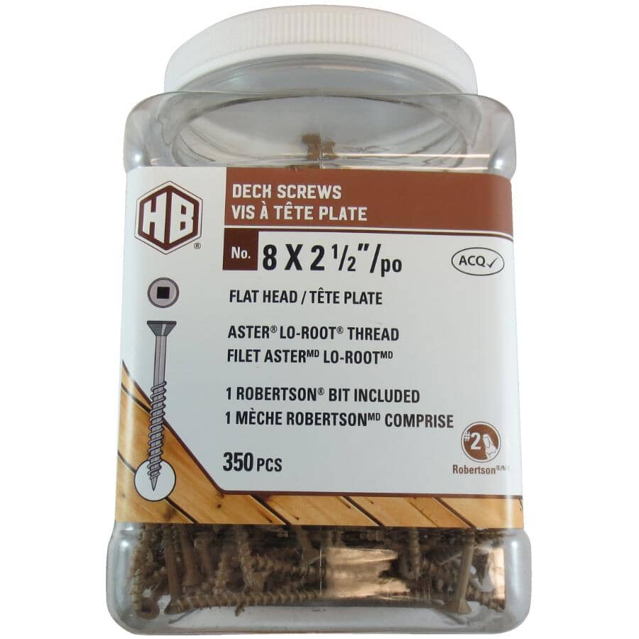 #8 x 2-1/2" Brown Square Drive Deck Screws - 350 Pack
