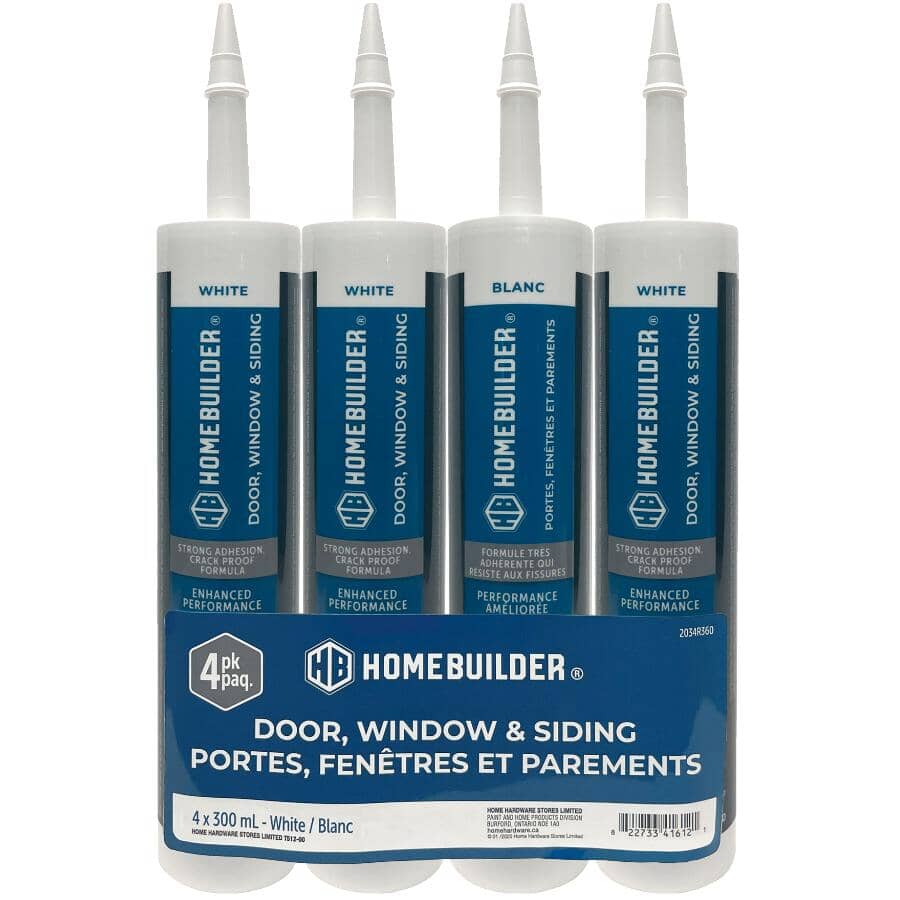 Door, Window & Siding Acrylic Caulking - White, 300 ml, 4 Pack