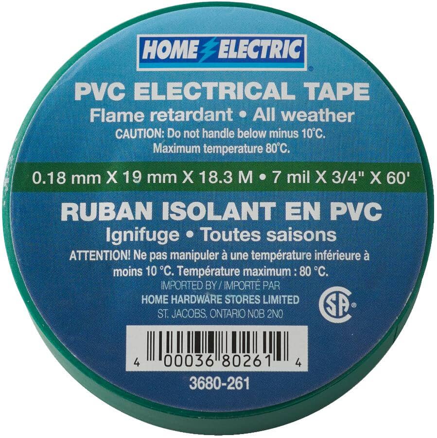PVC Electrical Tape - Green, 7 mil x 3/4" x 60'