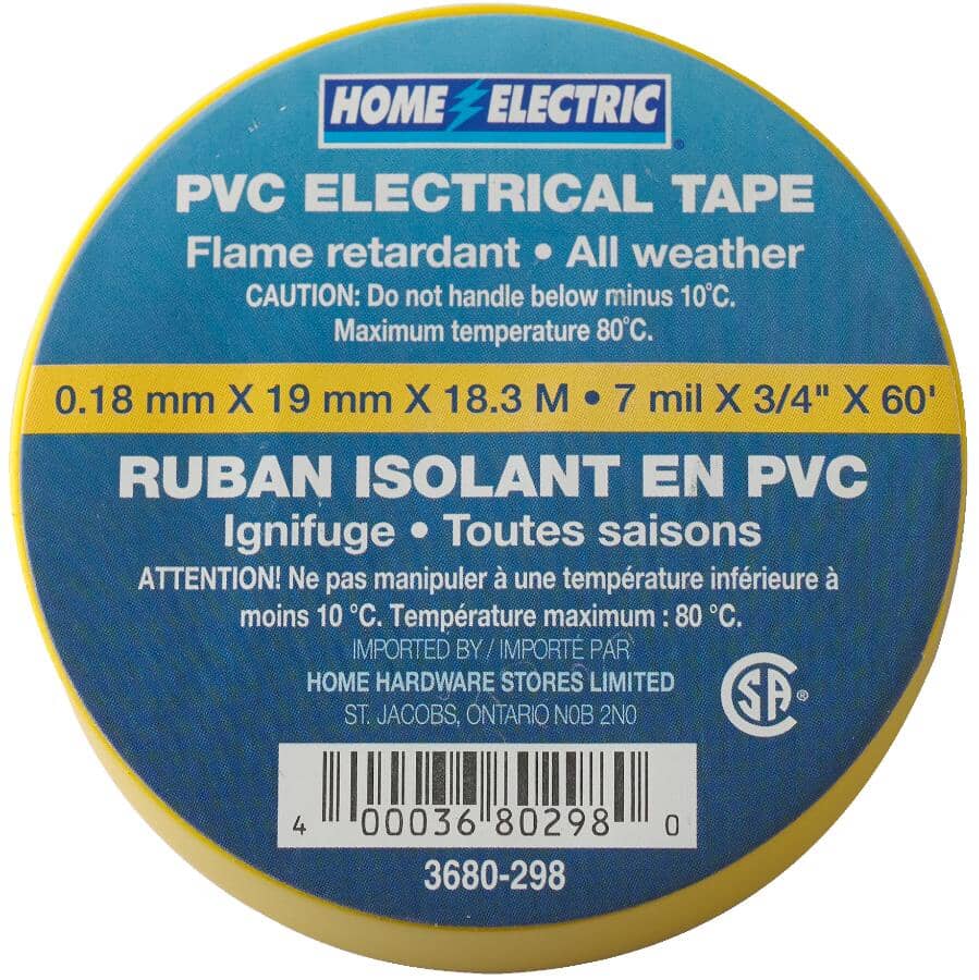 PVC Electrical Tape - Yellow, 7 mil x 3/4" x 60'