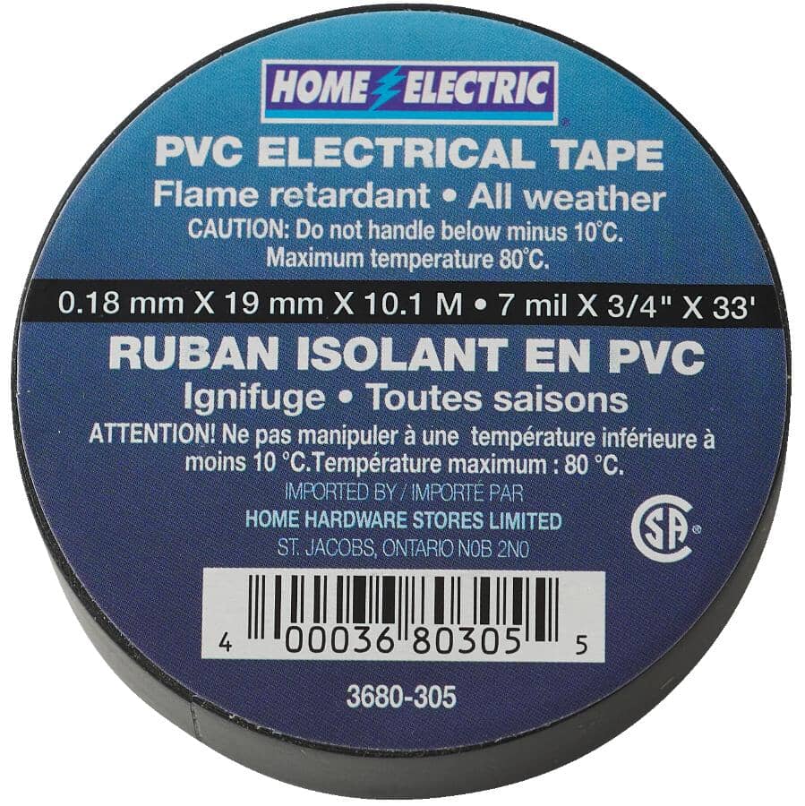 PVC Electrical Tape - Black, 7 mil x 3/4" x 33'