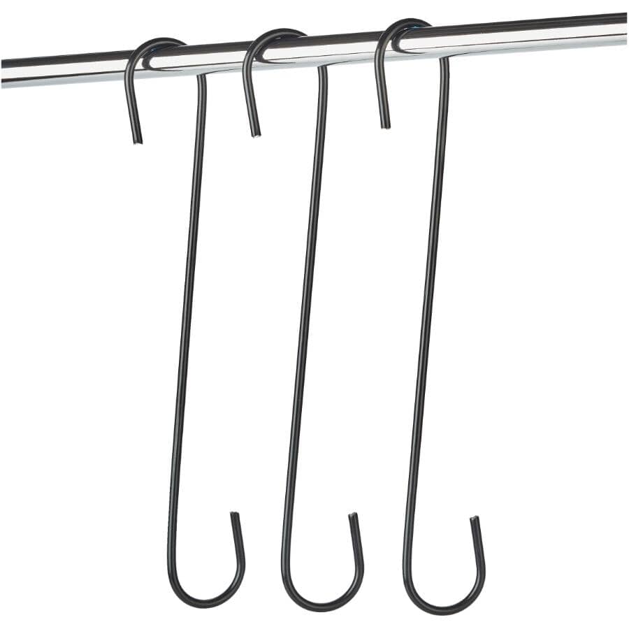 12" Black Poly-Coated "S" Hooks - 3 Pack