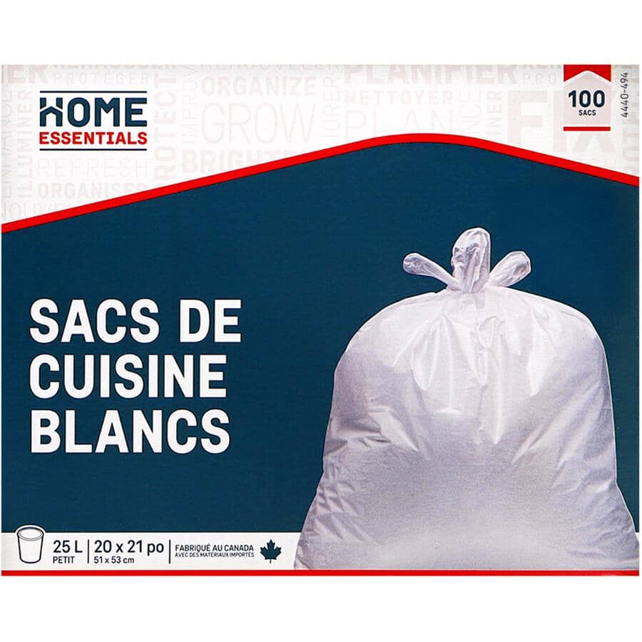 20" x 21" White Garbage Bags  -100 Pack