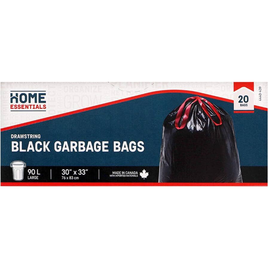 30" x 33" Drawstring Black Garbage Bags -20 Pack