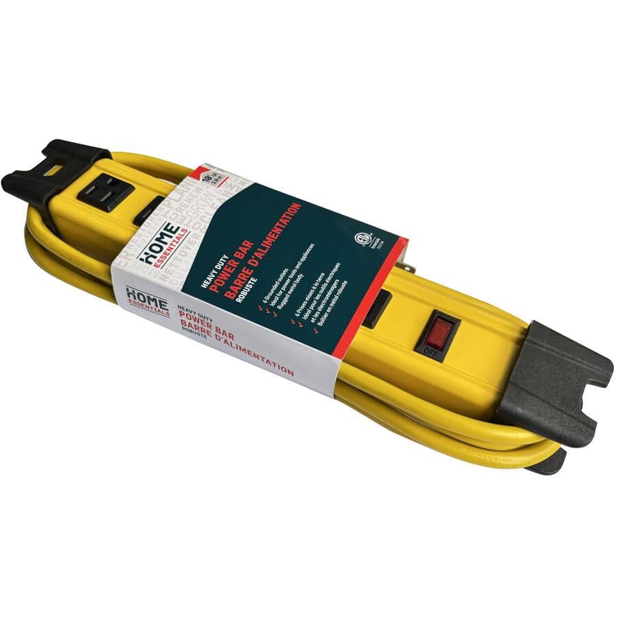 6 Outlet Metal Power Strip - 10' Cord, Yellow