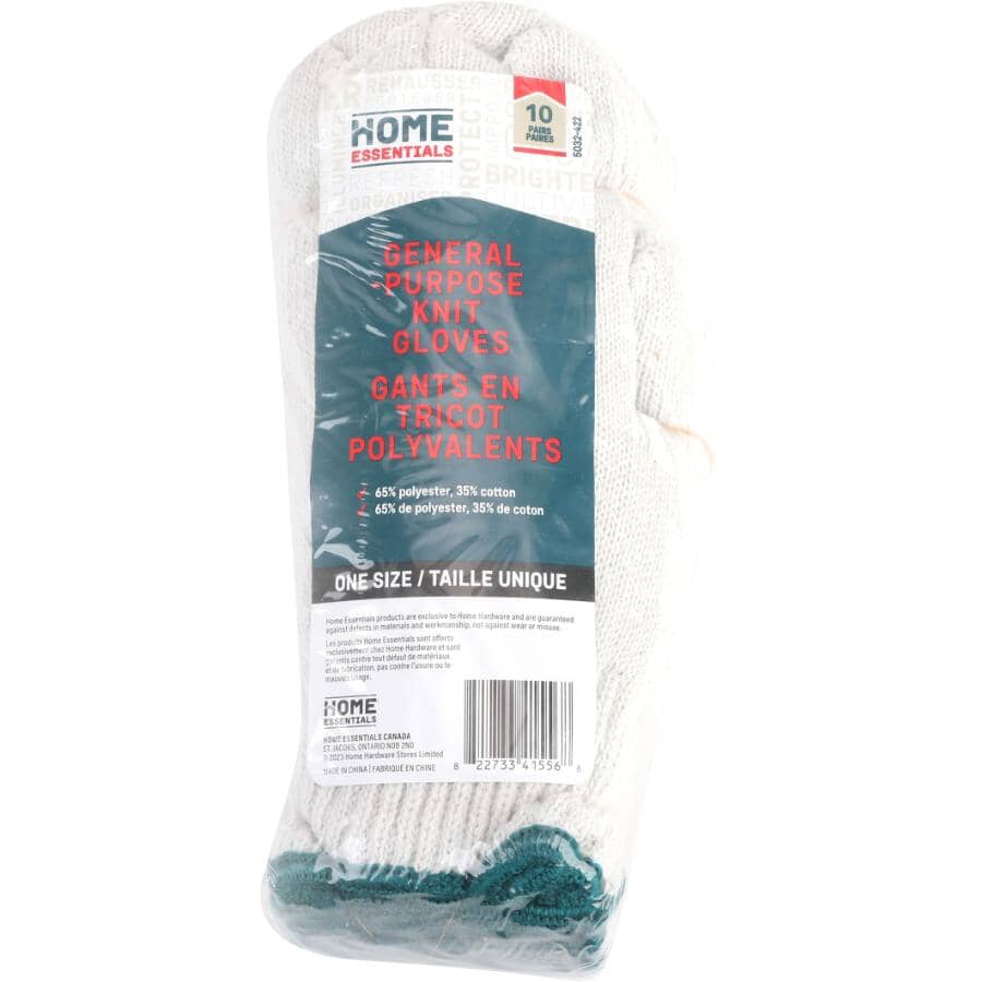 Cotton Knit Work Gloves - One Size, 10 Pack